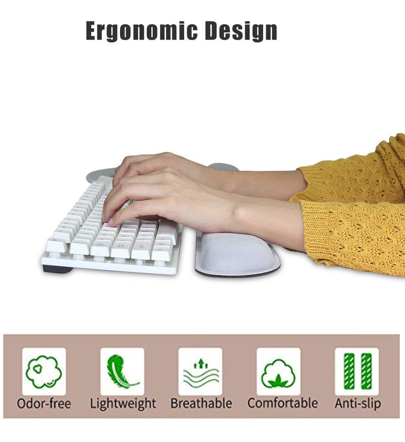 AORTDES Ergonomic Keyboard Mouse Pad Wrist Rest Support Set for Laptop/Computer/Desktop,Memory Foam Hand Rest Wrist Cushion for Gaming/Office,Lightweight Comfortable & Pain Relief (Greyish White) - Image 5